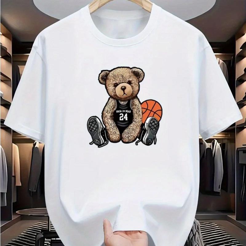 

Мужская летняя модная повседневная свободная футболка большого размера с принтом «Ленивый медведь», спортивная, с круглым вырезом и короткими рукавами 4XL