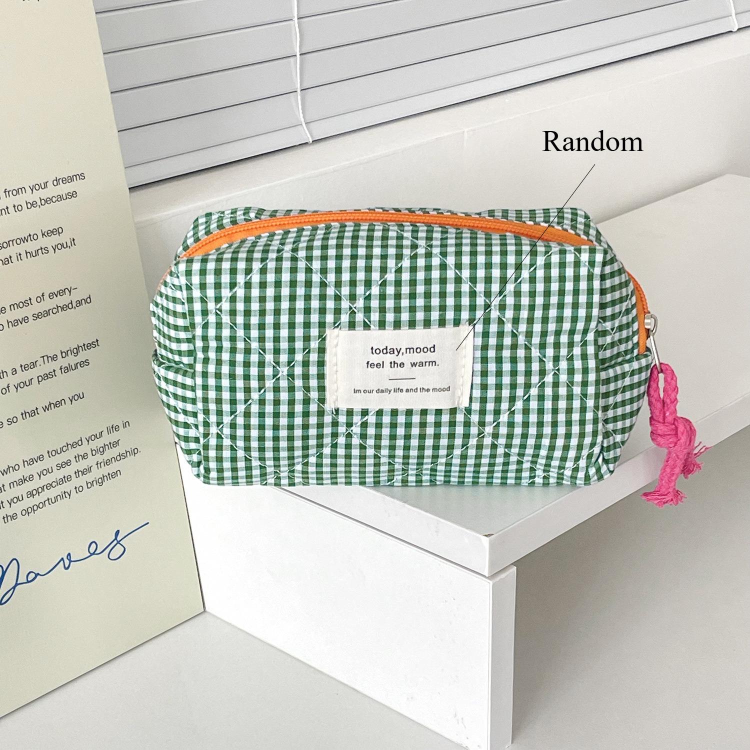 

Classic Plaid Octagon Bag-Vintage Color Block Pencil Case,Large Capacity Multifunctional Student Supply/Back to School Season зелёный