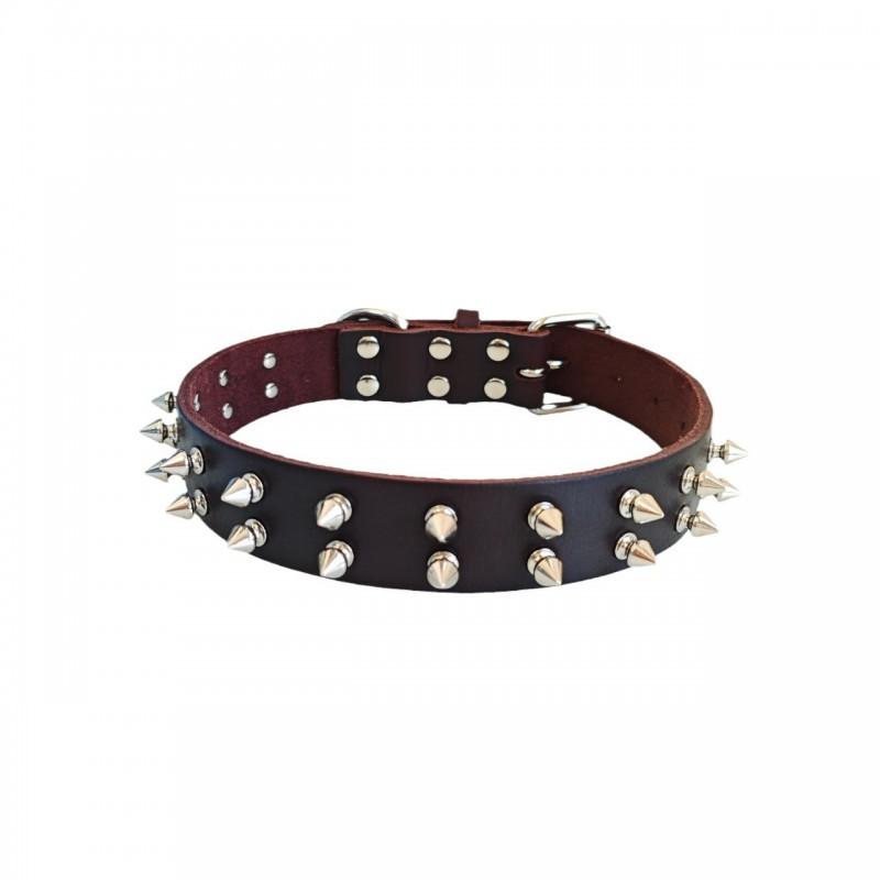 Spiked Rivet Genuine Leather Dog Collar Anti-bite Adjustable Small Medium Large Dogs
