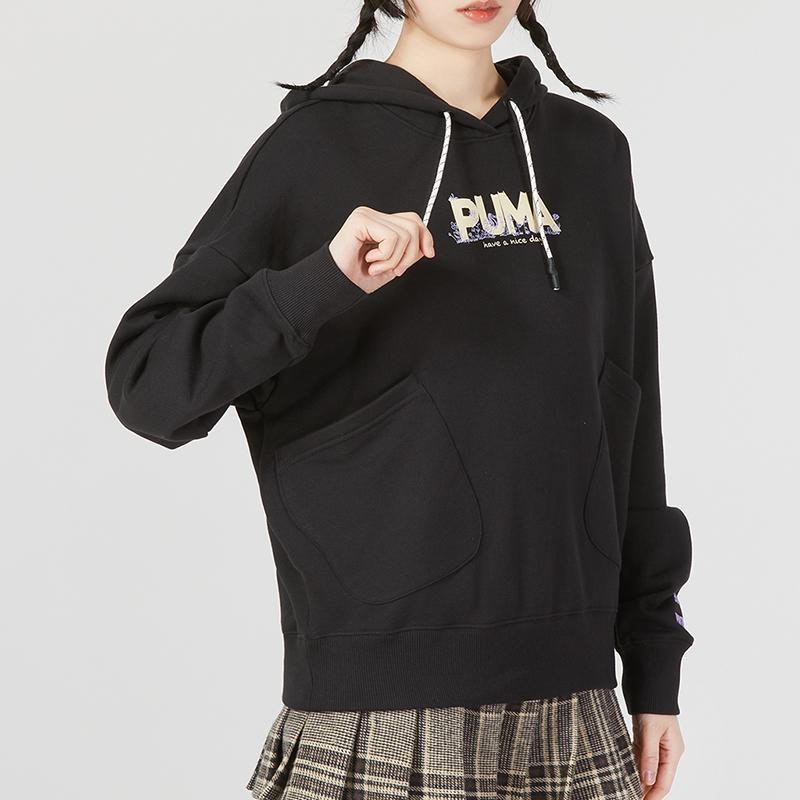 Puma Letter Pattern Printed Casual Hoodie Women Hoodies Black 539960-01