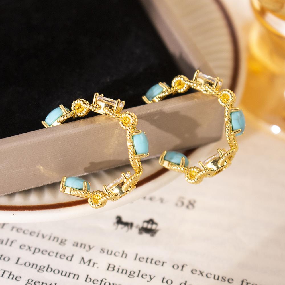 Exquisite Turquoise C-shaped Stud Earrings, Simple and Versatile, Unique Design Earrings, Light Luxury and High-end Earrings for Women