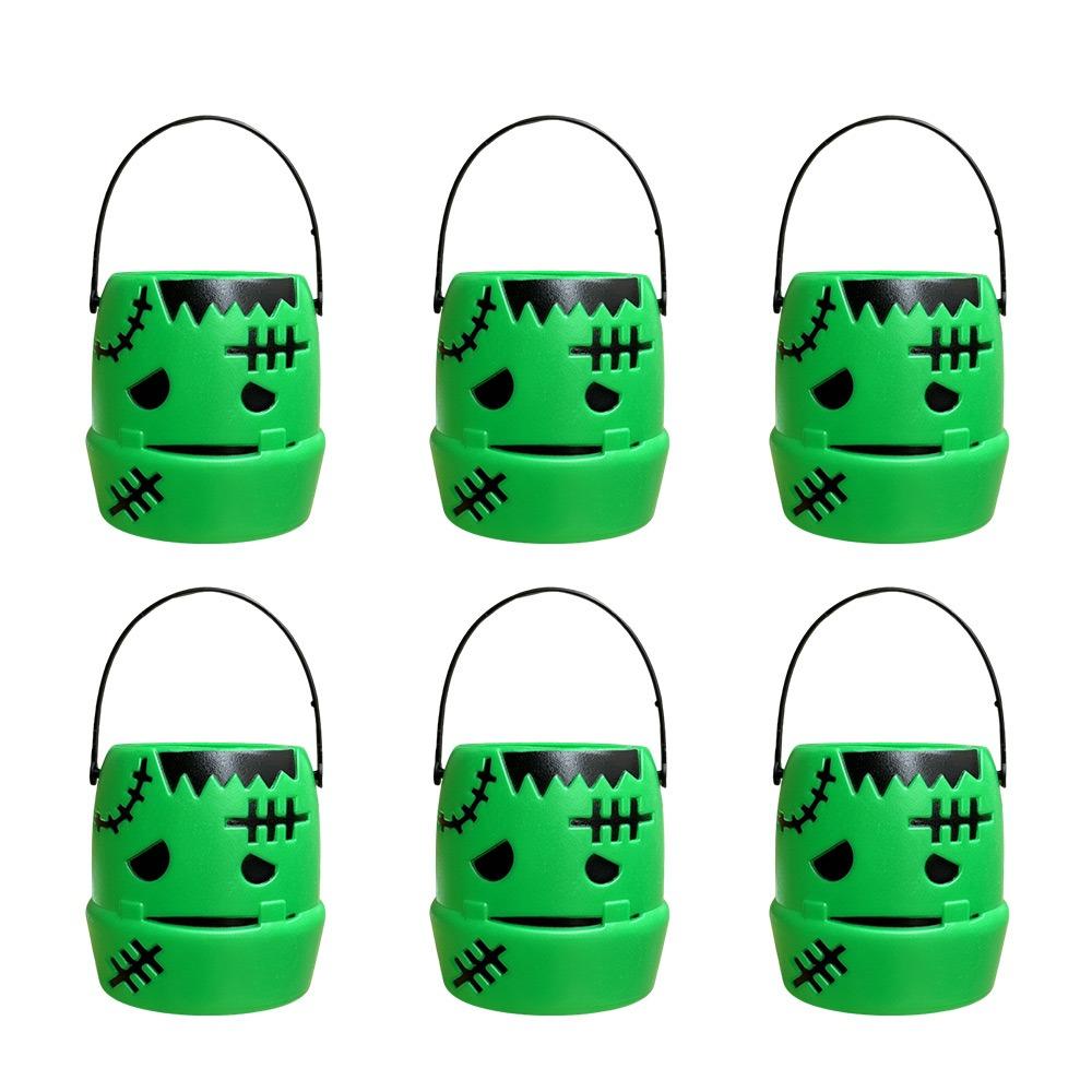 6PCS Set Festive 6cm Size Halloween Pumpkin Jar Triangular Eyes With Lid Pumpkin Bucket Mini Basket Pumpkin Lantern Gift Giving