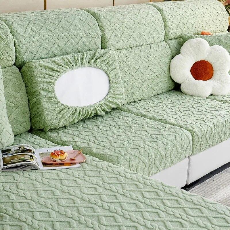 Żakardowe grube pokrowce na sofy luksusowe miękkie poszewki na poduszki na sofę elastyczna jednokolorowa Sofa narzuta na sofę salon w kształcie litery L nadający się do prania