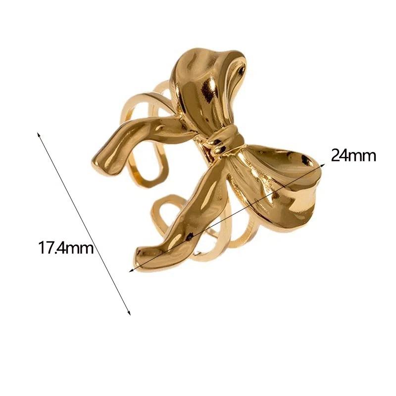 Vintage Stainless Steel Bow Ring Light Luxury Elegant Opening Finger Jewelry Ring For Women Wedding Gift