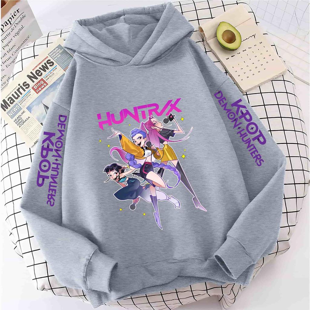Cute Girls Hooded Sweatshirt Warm Rumi KPop Demon Hunter Cartoon Children's Wave Fashion Casual Tops Casual Black Pink Clothing