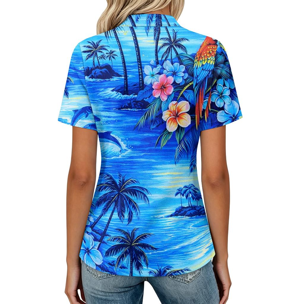 Women's Casual Polo Shirt Loose Fit Short Sleeve Top Button Placket Lightweight Breathable Fabric Summer Style