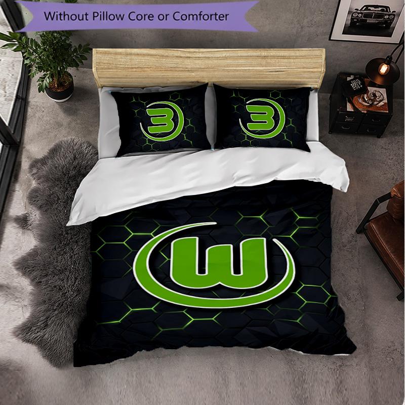 VfL Wolfsburg FC Thema Beddengoed 3-delige Dekbedovertrek Set Decoratief Beddengoed Voor Tienerkamer Woondecoratie