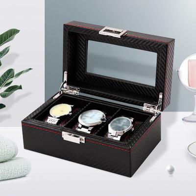 Yousheng Watch Organizer Box with Glass Lid 3/5/6 Slots Men Women Watch Display Case Faux Leather Wristwatch Holder with Removable Pillows