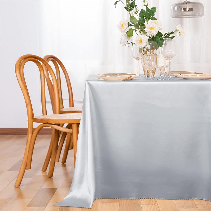 

1 шт. Серебряная атласная скатерть, прямоугольная шелковая гладкая ткань, скатерть для рождественского ужина, свадьбы, банкета, украшения стола 145x100cmX1Pcs серебряный