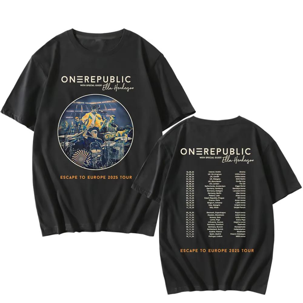 OneRepublic Escape To Europe 2025 Tour T-shirt Short Sleeve Loose Male Tshirts Rock Band Women Streetwear Hip Hop Print T Shirt
