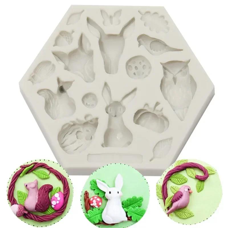 Animal Silicone Molds Rabbit Owl Pumpkin Shaped Fondant Cake Mold Backware Baking Cooking Tools Sugar Cookie Jelly Pudding Decor
