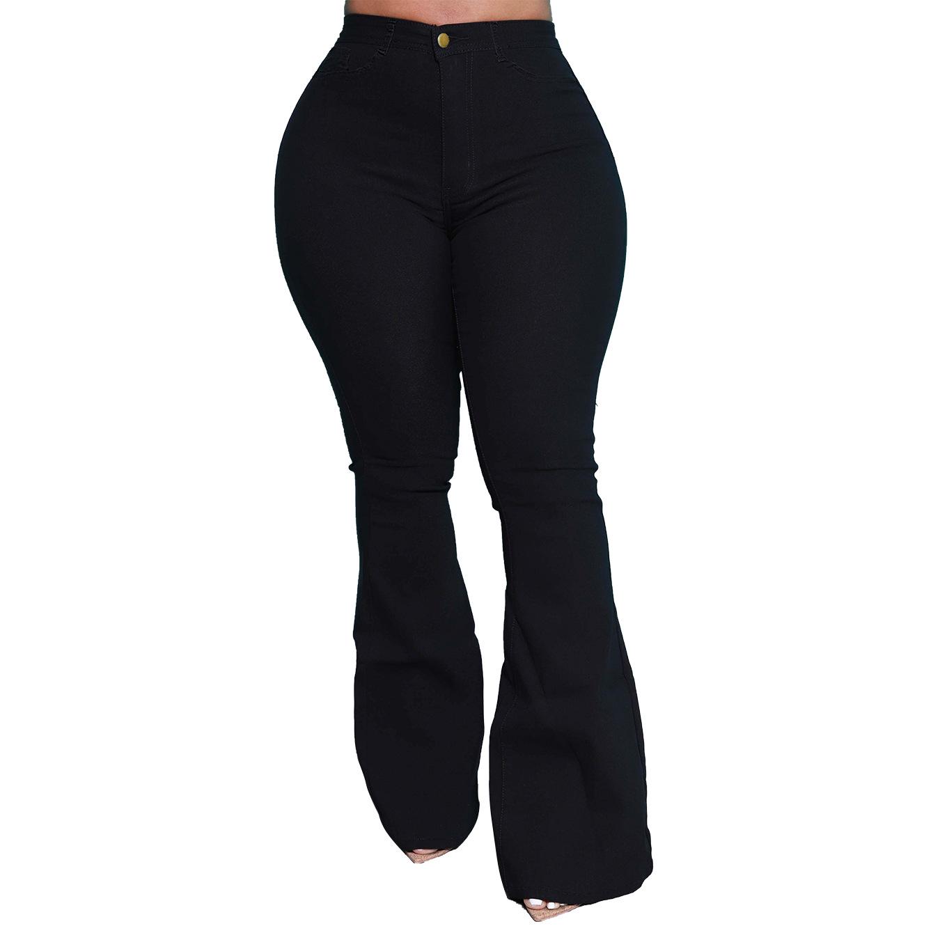 

PT7078# Осенне-зимняя женская мода расклешенные брюки из денима Large чёрный