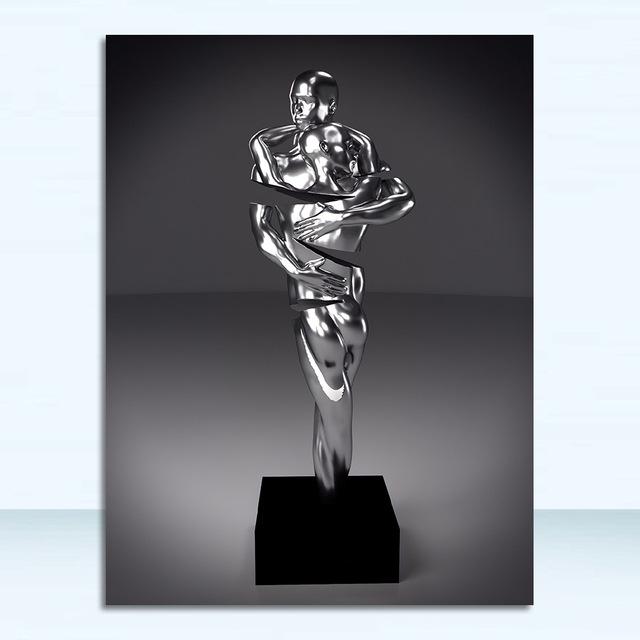 Romantic Abstract Metal Figure Sculpture Canvas Print: Modern Wall Art