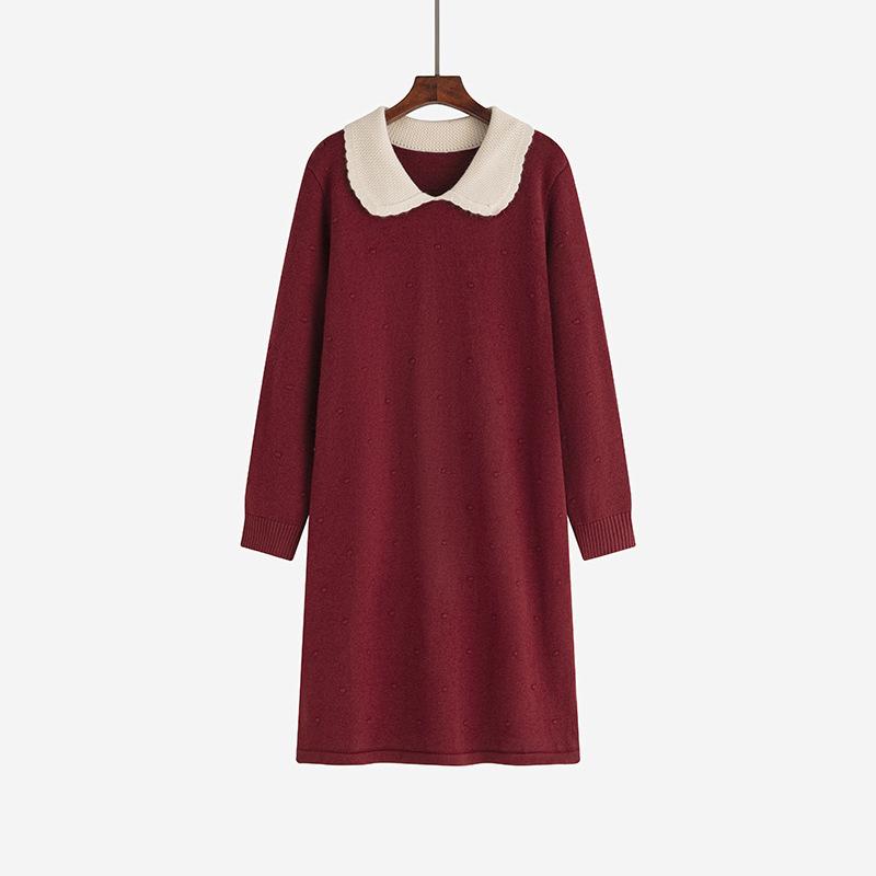 

Плюс Размер Женский Кукольный Воротник Контрастный Цвет Прямой Свитер Трикотажное Платье Средней Длины XXXL бордовый