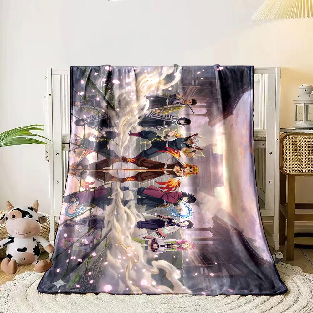 

Characters in vibrant attire standing with their reflections and drifting petals. for all seasons blanket lunch break throw gift 80cm x 120cm