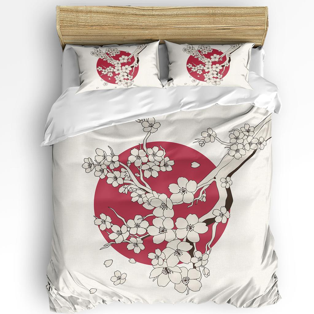 Japanischer Stil Kran Kirschblüte Vintage 3-teiliges Bettwäscheset für Doppelbett Heimtextilien Bettbezug Steppdeckenbezug Kissenbezug