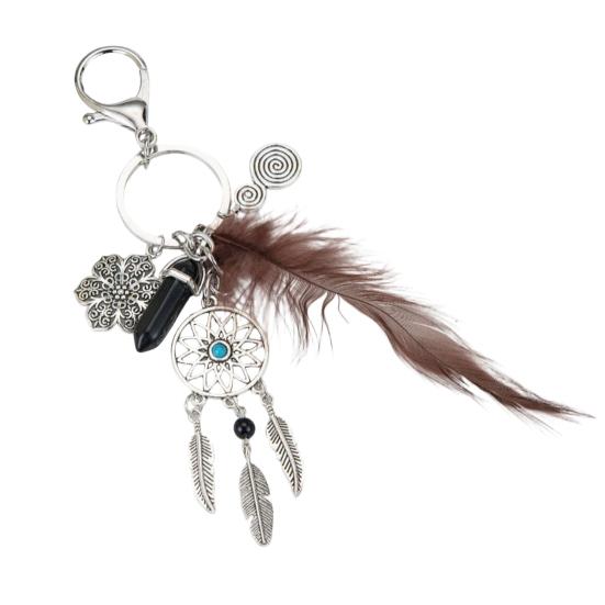 Keychain Dream catcher Feathers Tassels Faux Crystals Charm Bohemian Style Keyring with Lobster Clasp Bags Car Accessories