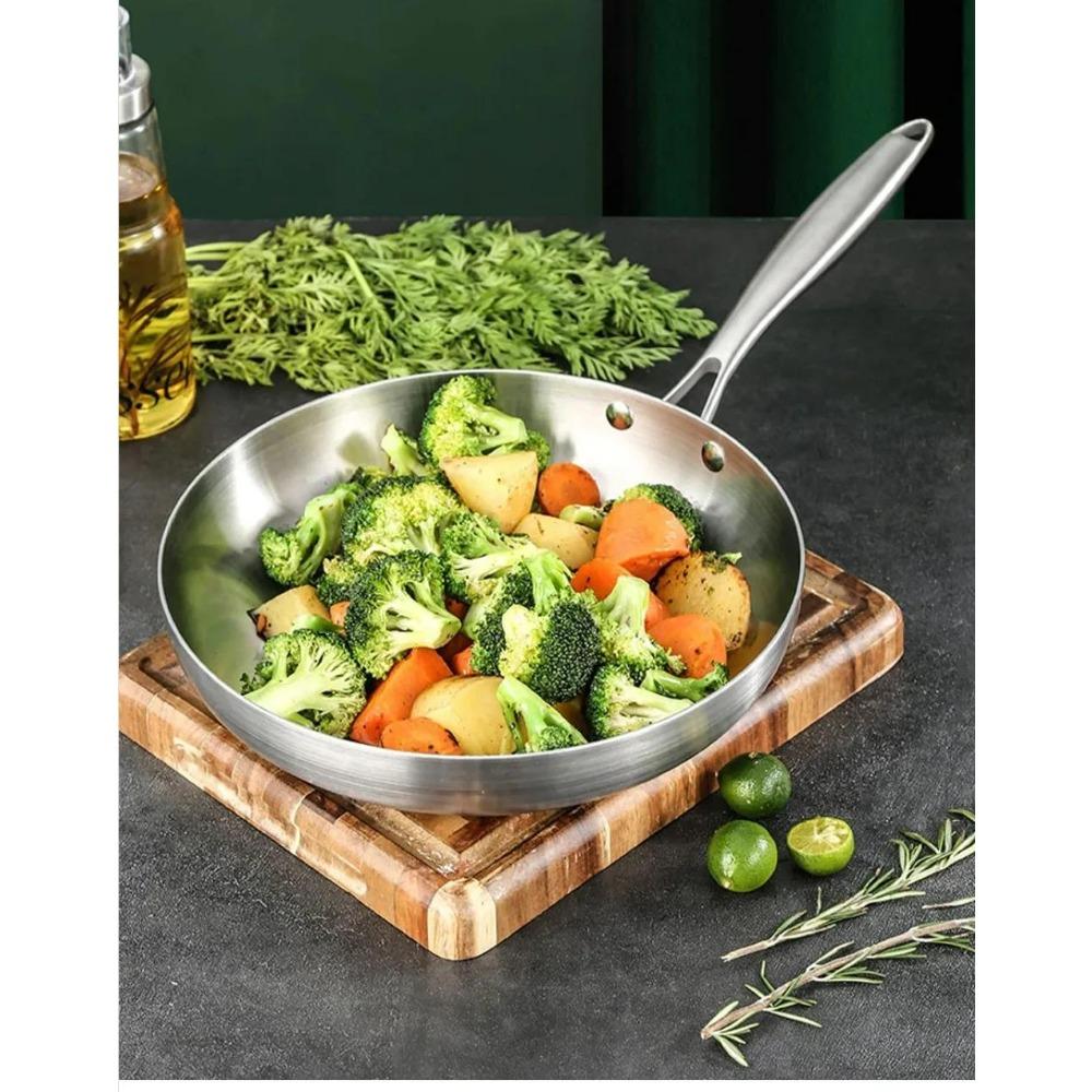 304 Stainless Steel Wok Pan Cooking Fried Steak Gas Stove Pot Electromagnetic Furnace General Saucepan Nonstick Pan Frying Pan