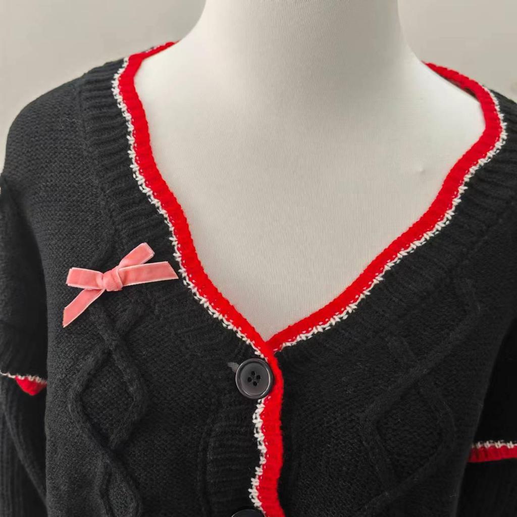 Ju Jingyi Inspired Contrast Lace Cable Knit Cardigan Sweater for Women
