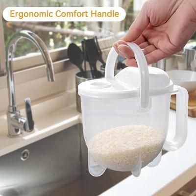 Rice Strainer with Handle Rice Washer, Rice Washer Strainer Bowl Rice Cleaner Bowl Rice Washer Strainer Bowl with Lid