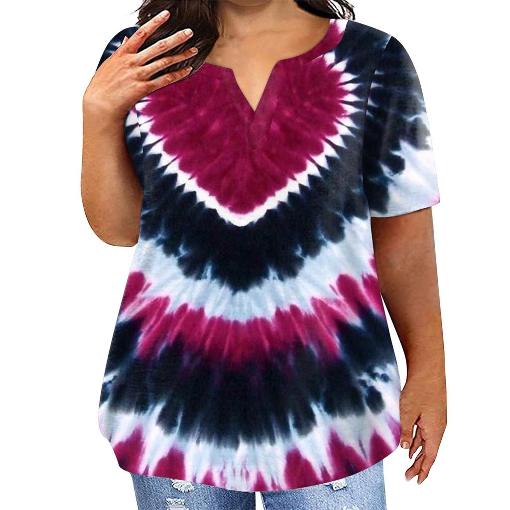 Fashion Plus Size Women's Casual Short Sleeve Round Neck Gradient Print T-shirt With Pockets