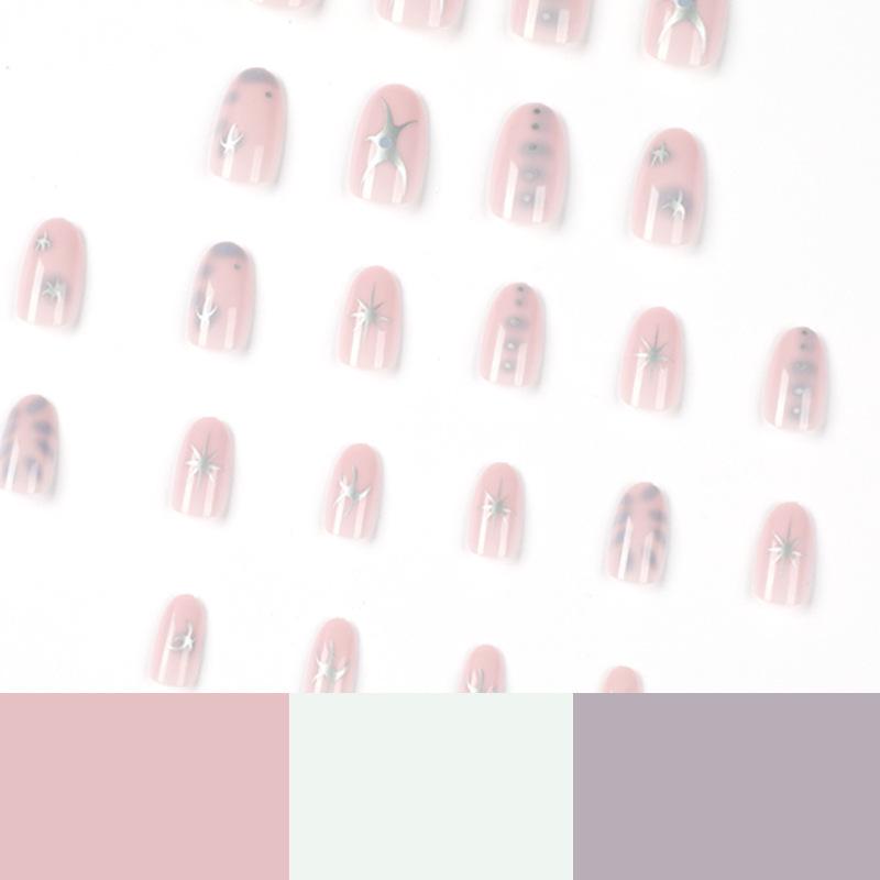 Silver Star Spot Wearable Short Nails - Nail Art Tips