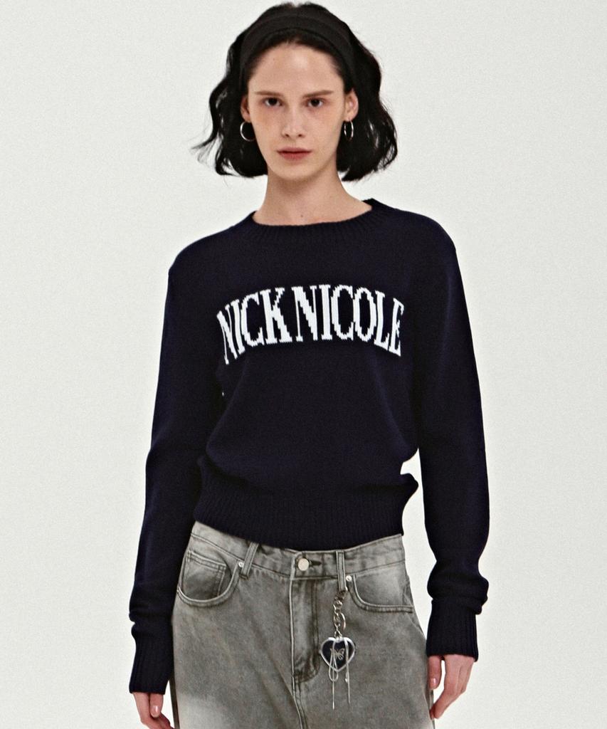 Nigaennikol Nicole Lettering Jaquard Knit_Navy