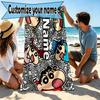Custom Name Personalized Cartoon Comics Print Beach Towel, for Trip Camping Beach Party Home Decor, Birthday Gift for Family & Friends
