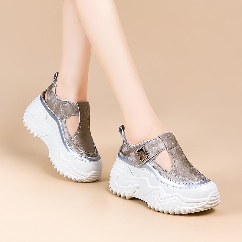 thick-soled muffin inner height-increasing sandals women's small white shoes summer new hollowed-out outer grandma shoes