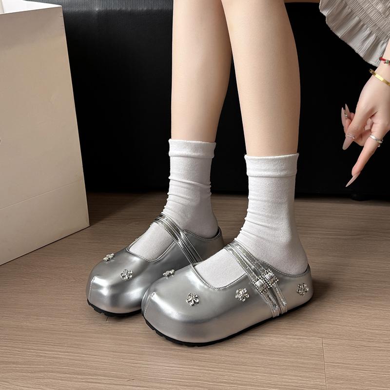 Fashion Spring 2025 Fashionable Simple Diamond Flower Head Cover Semi Slip-On Flat Bottom Round Toe  Women's Casual Shoes