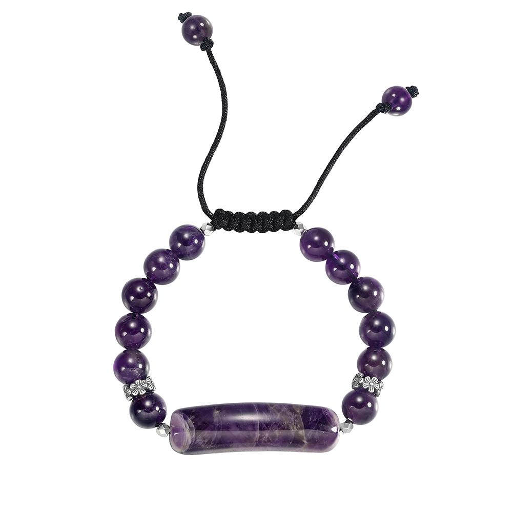 

EFFIE QUEEN Natural Amethyst Beaded Bracelet S925 Silver Fashion Healing Charm Bracelet Adjustable For Women Men Jewelry GMB102