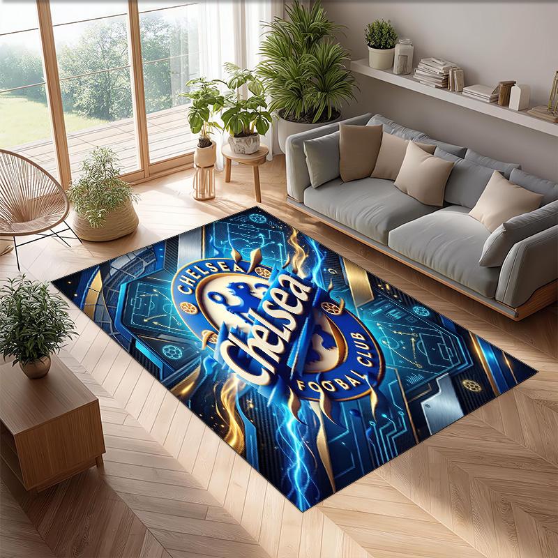Tappeto in Flanella Stampato Chelsea FC Antiscivolo Morbido Poliestere Tappeto per Pavimento Tappetino Decorativo da Interno per Camera da Letto Soggiorno Divano Sala Giochi Decorazione Casa