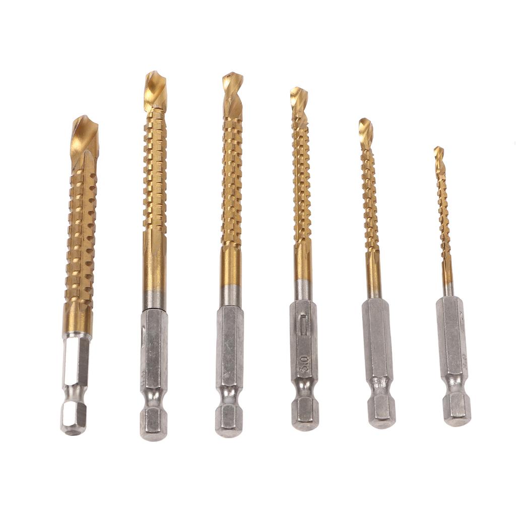 6PCS Serrated Drill Bit Set Straight Hex Shank Twist Woodworking Serrated Drill Bit Set with