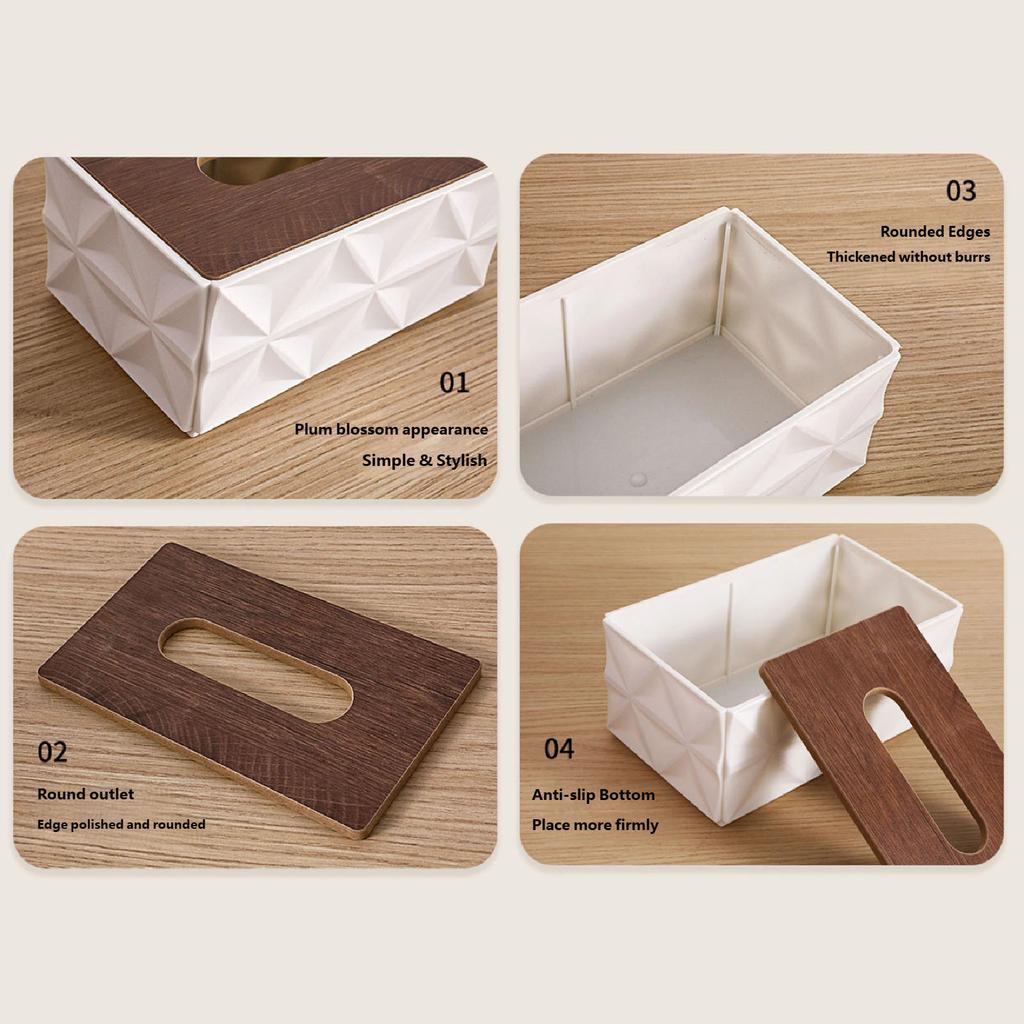 Practical Tissue Box With Artistic Wooden Cover And Plastic Body Elegant Paper Towel Holder For Daily Use
