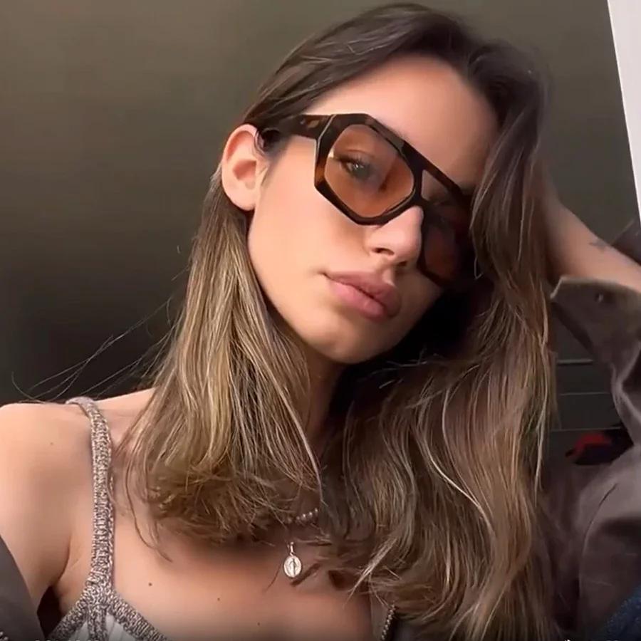 Vintage Square Sunglasses for Women Men Thick Frame Double Bridges Eyewear Female Fashion Chic Polygon Sun Glasses Leopard Blue