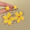 Super fairy yellow mesh earrings women's vacation style chiffon sweet stud earrings atmosphere seaside high-end color earrings
