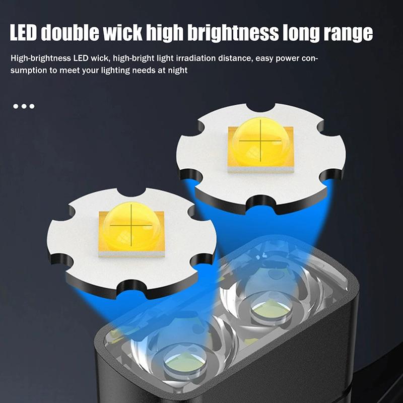 Dual Core Led Flashlight Waterproof Lightweight Rechargeable Outdoor Camping Strong Light Long-Range Portable Keychain Light
