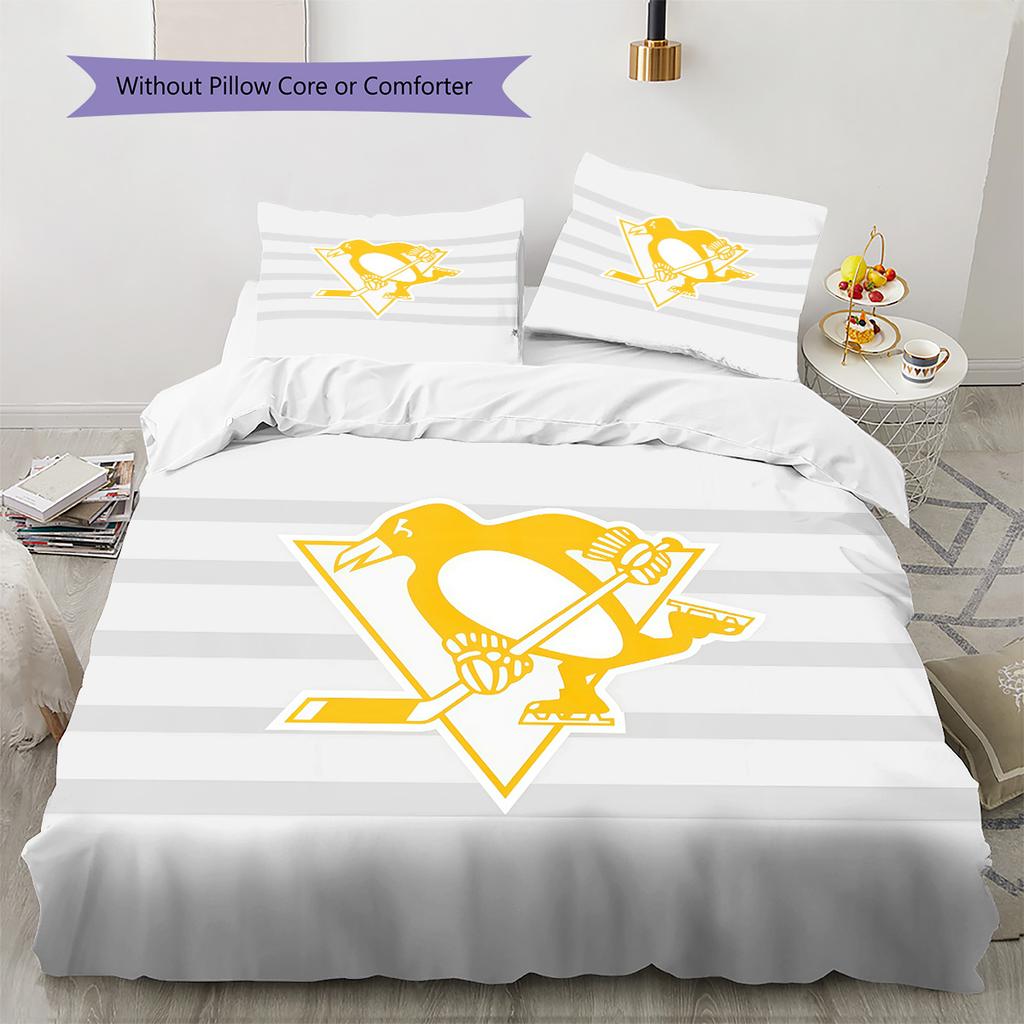Pittsburgh Penguins Pattern Bedding Quilt Set Home Decoration Gift (1 * Duvet Cover + 2 * Pillowcase Without Core)