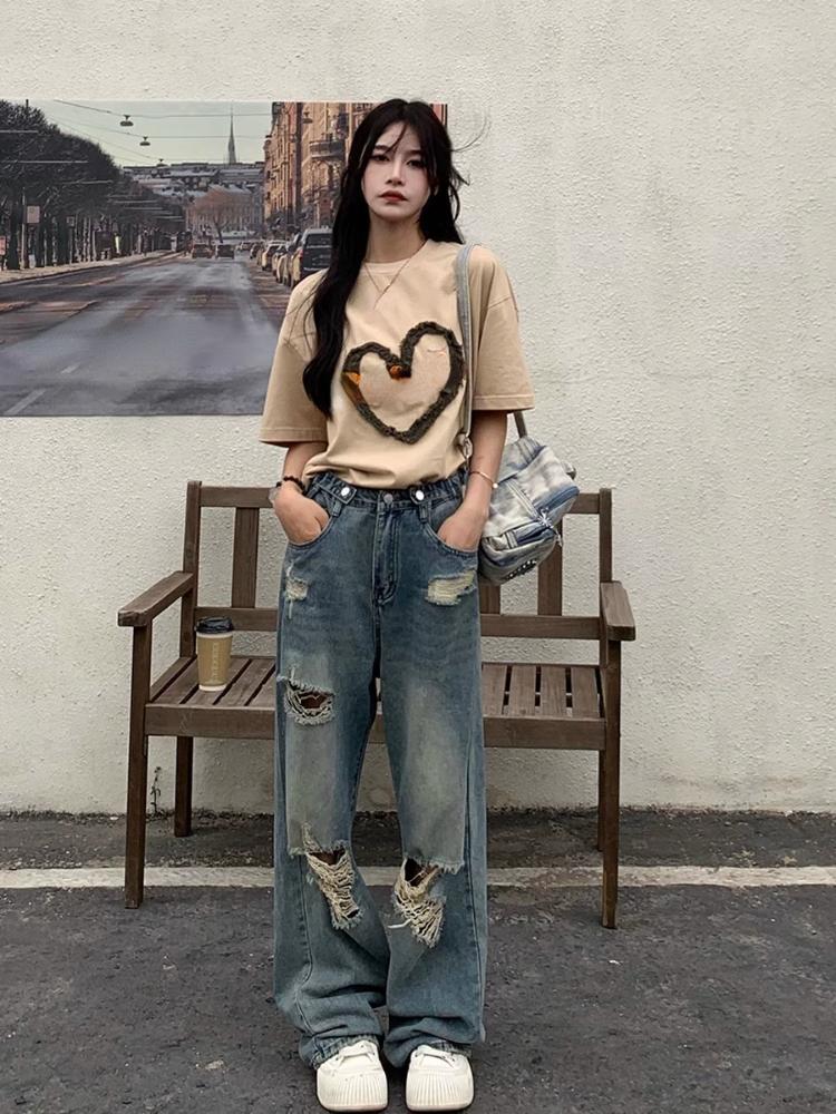 2000s Vintage Baggy Blue Jeans Damskie Y2k Harajuku Wysoki Stan Jeansowe Spodnie Damskie Hollow Out Moda Estetyczne Szerokie Spodnie Nowe