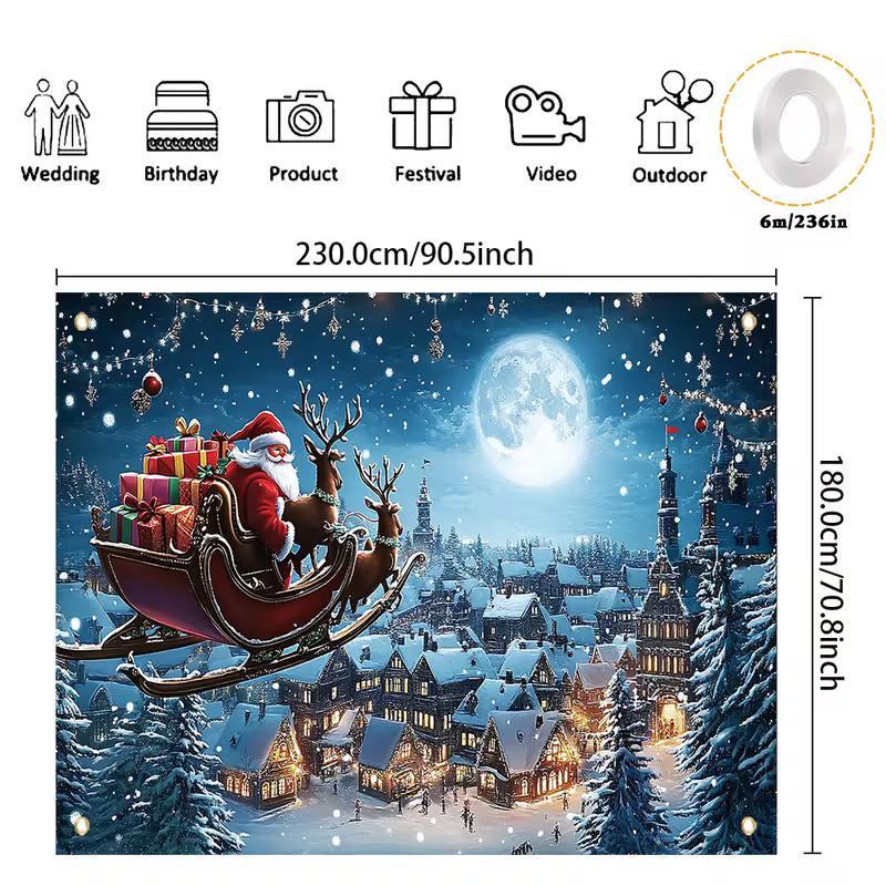 2D Winter Santa Sleigh 2D Backdrop for New Year & Festival