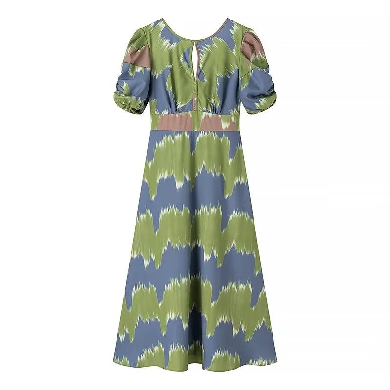2024 Sommer Europäisches & Amerikanisches Damen Rundhals Bedrucktes Schnürkleid
