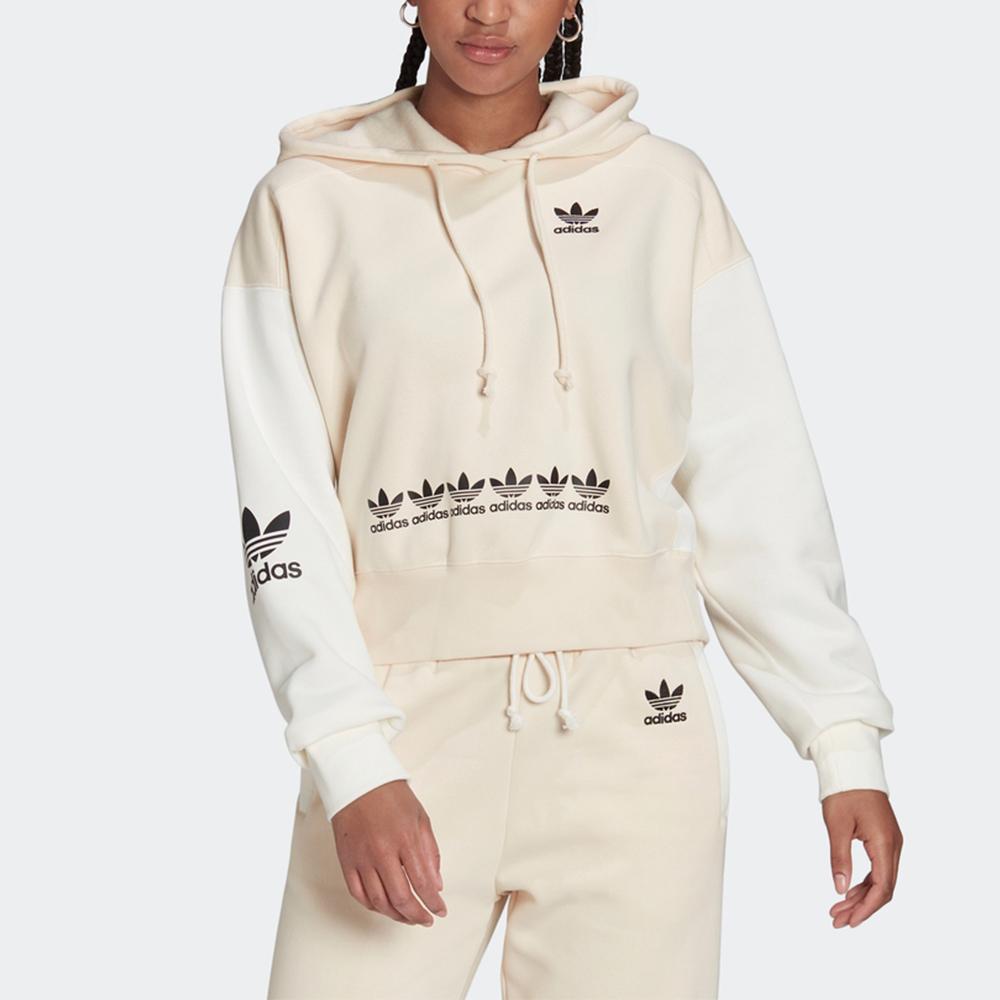 Adidas Originals Color Block Logo Hooded Pullover Vintage Sweatshirt Women sweatshirt Off-White H20443