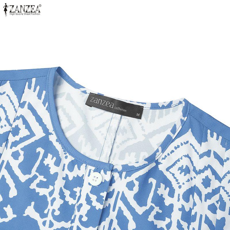 ZANZEA Dames Casual Ronde Hals Lange Mouwen Losse Print Jurk