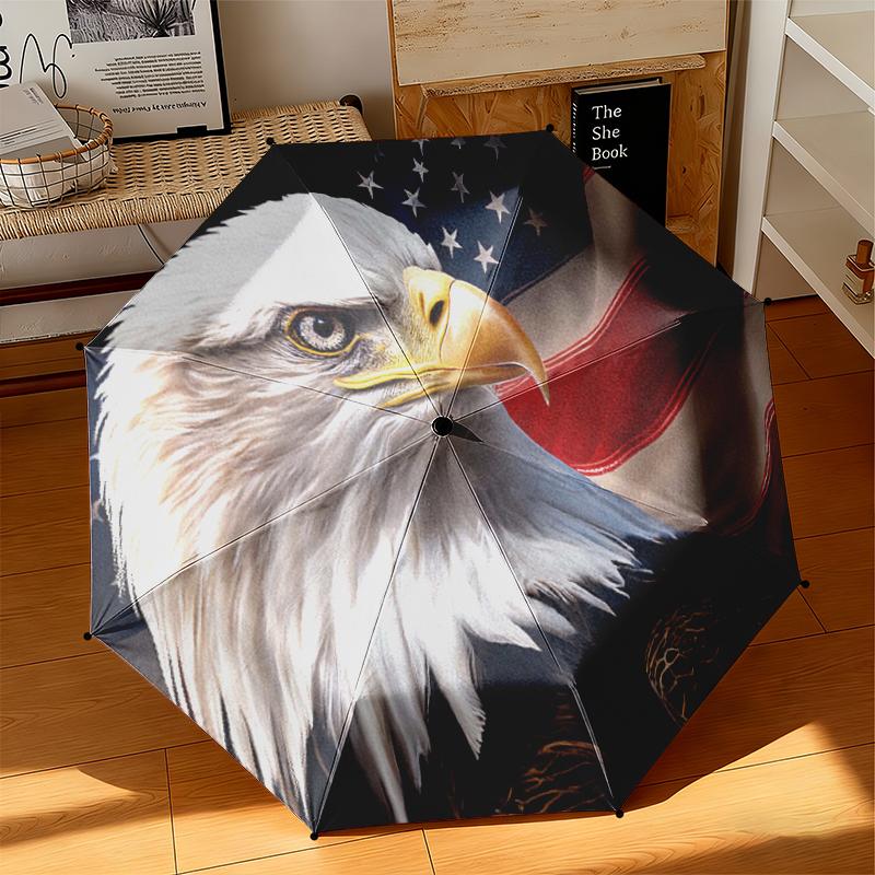 1 Stück Der majestätische amerikanische Weißkopfseeadler Regenschirm Tragbarer Faltregenschirm Eisenrahmen Lochknochenstruktur Outdoor Heimregenschirm