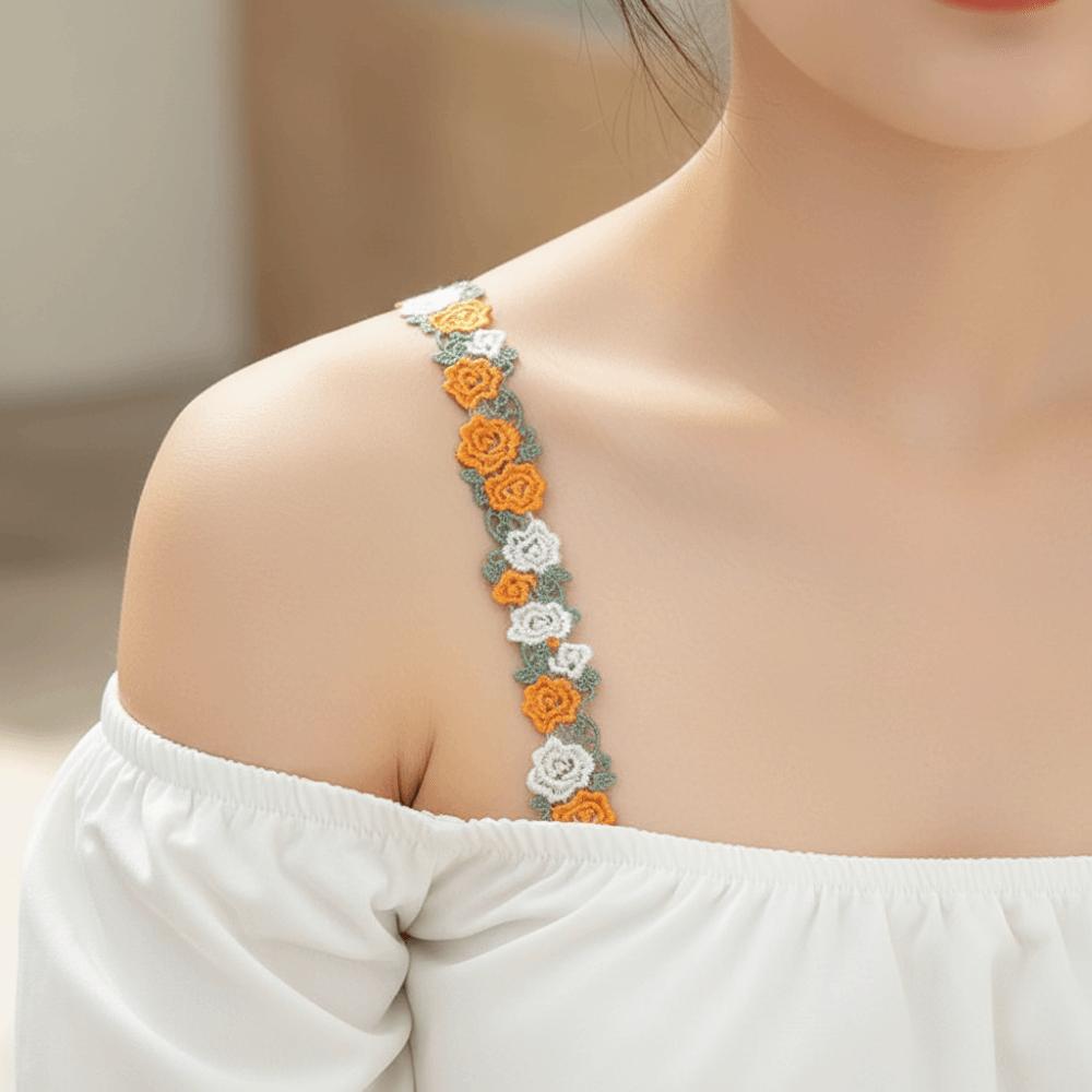 Adjustable Floral Bra Straps with Lace Trim Flower Lingerie Strap Fashion Underwear Strap Women