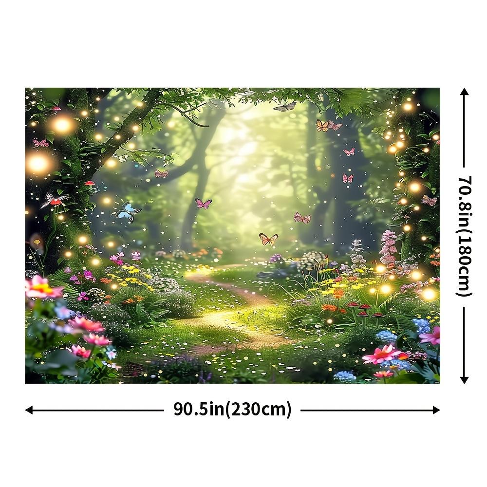 2D Plane Polyester Fiber Magic Forest and Butterfly Wonderland Background Fabric - Wild Flowers and Fluttering Butterflies
