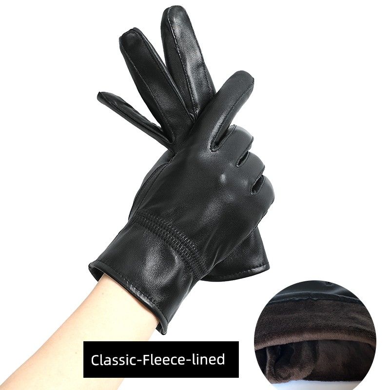 Real Leather Gloves Women's Sheepskin Gloves Leather Gloves Cycling Winter Warm Fleece-Lined Cycling Electric Car Touch Screen Leather Gloves Thin