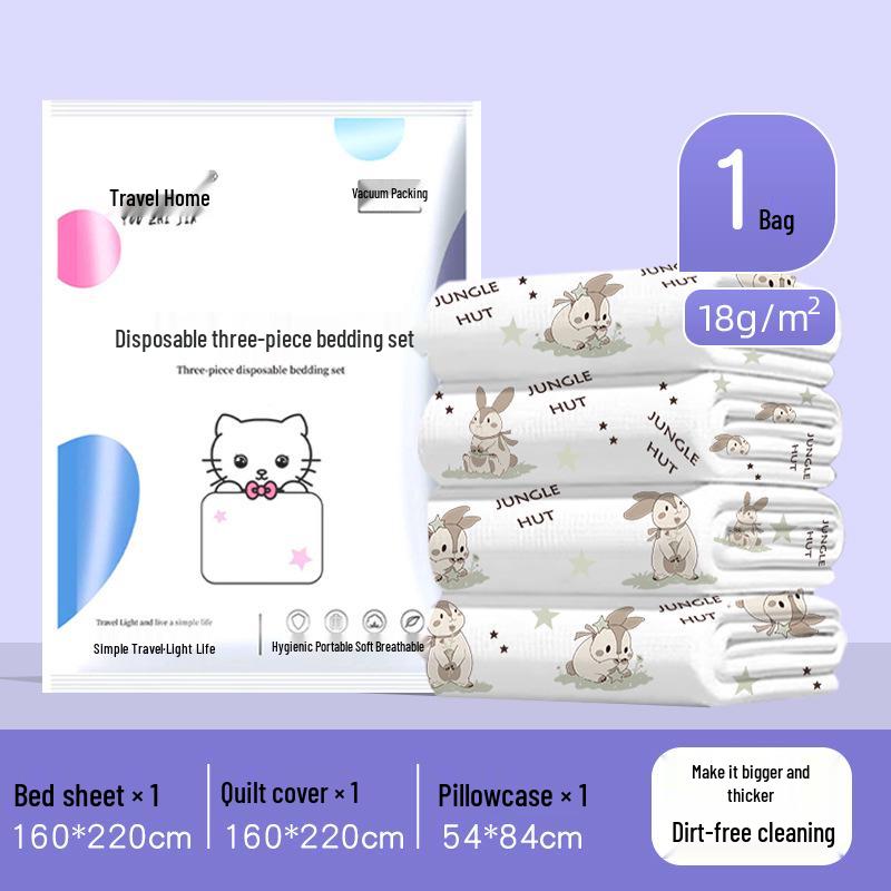 Disposable 4-Piece Bedding Set: Fitted Sheet, Duvet Cover, Pillowcases - Thick, Oversized, Hotel-Grade, Portable, Dirt-Proof.