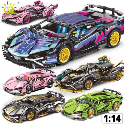 HUIQIBAO 1:14 Závodní auto Technický model Stavební kostky MOC LED pásek Kostky Vitrína Děti Město Stavebnice Hračka pro kluka