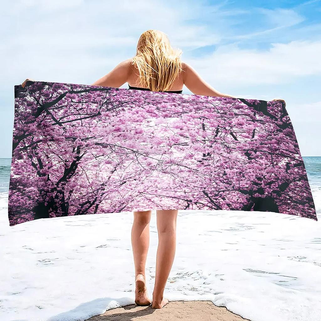 Pink Cherry Blossoms Sand Free Beach Towel Oversized Absorbent Bath Towel Large Hand Towels for Swimming Bathroom Spa Pool
